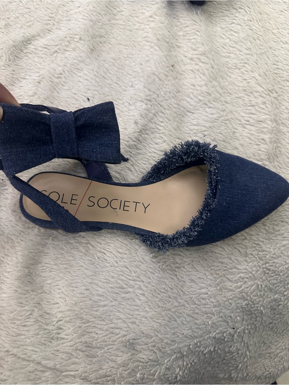 Sole Society Navy Denim Pointed-Toe Ankle Strap Flats 6 1/2/37 - Picture 3 of 4